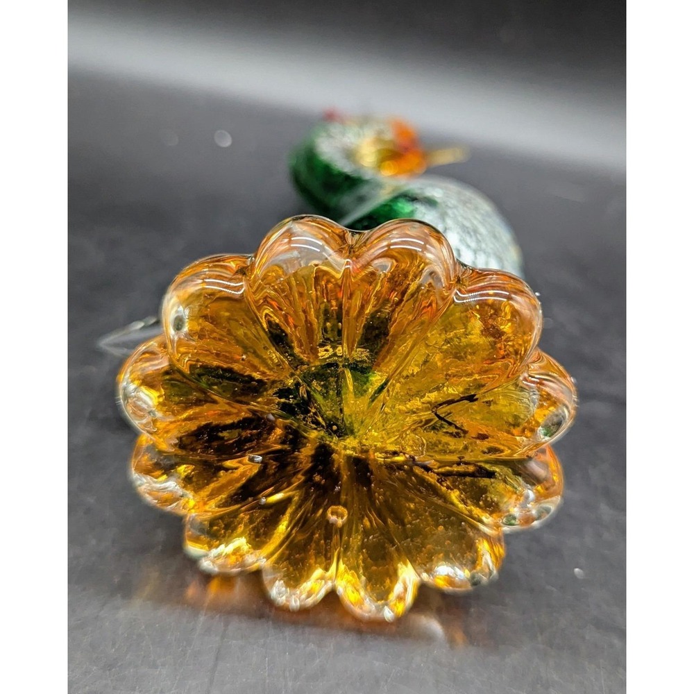 Vintage Murano Art Glass Rooster Figurine Sculpture Silver Flake Green Orange - Picture 10 of 10